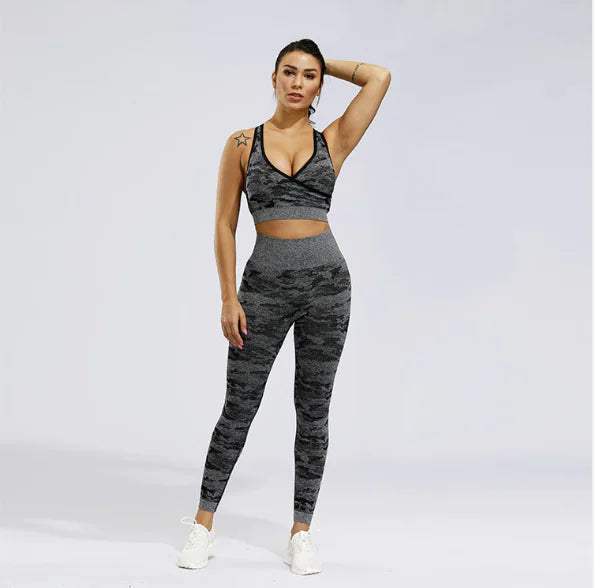Camouflage Seamless Yoga Pants Set for Women