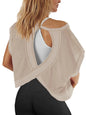 Panadila Womens Oversized Tshirts Open Back Workout Top Athletic Shirts Short Sleeve Crop Tops Gym Yoga Tee (Light KhakiM)