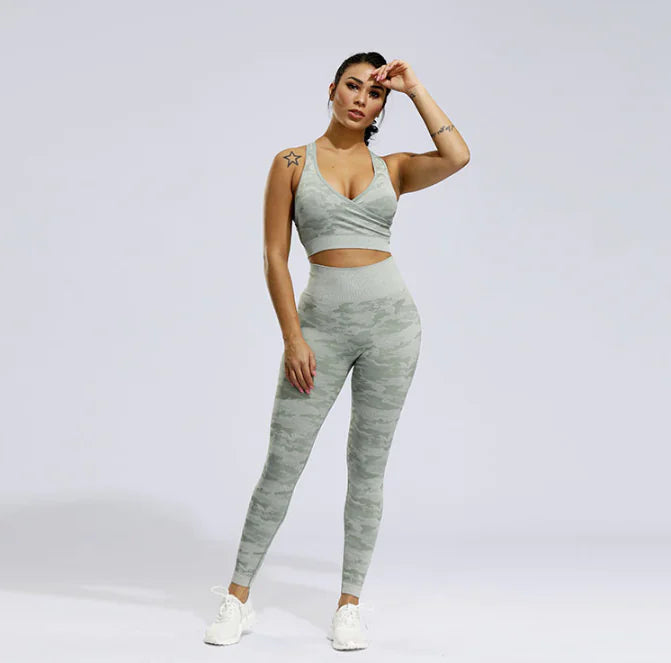 Camouflage Seamless Yoga Pants Set for Women